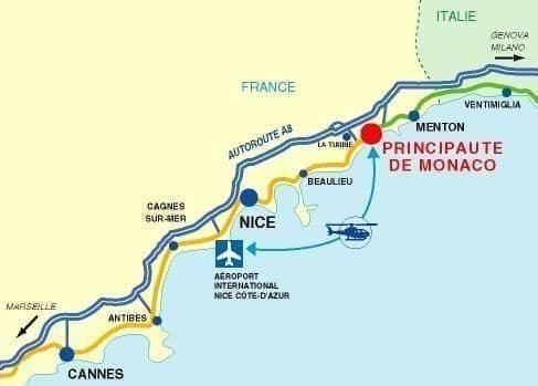 Mapa dos aeroportos de Mônaco