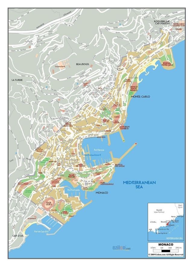 Mapa das estradas de Mônaco