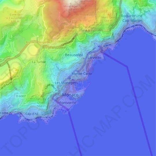 Mapa de elevação de Mônaco