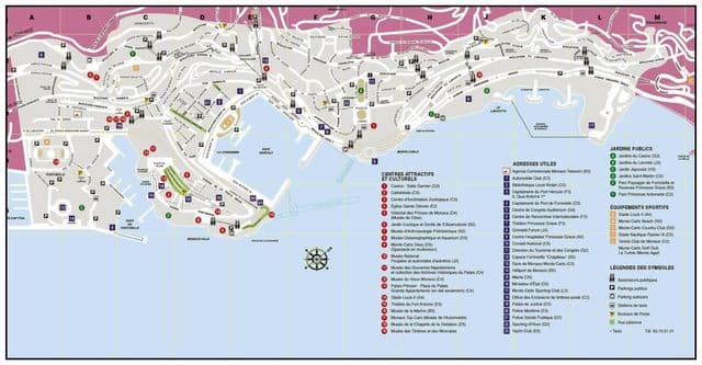 Mapa dos passeios a pé em Mônaco